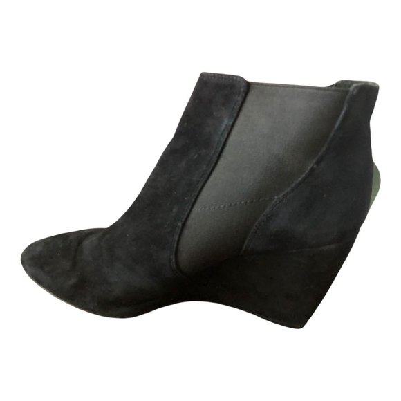 Ann Taylor Black Suede Leather Wedge Platform Ankl - Picture 6 of 9
